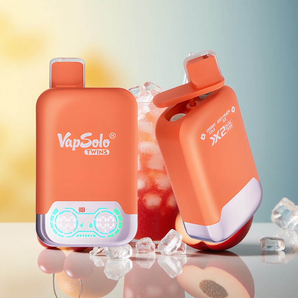 Vapsolo Twins 20000 Cereja Cola & Pêssego Suculento Gelo com 40ml e Tipo-C